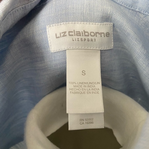 Vtg Y2K Liz Sport Blue 100% Linen Boyfriend Style Oversized Button Down Top Sz S - Picture 5 of 6